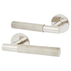 Jigtech Polished Stainless Steel Knurled Door Handles on Round Slim Rose - Schema Teckna Range 