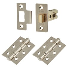 Exel Latch Pack - 76mm Case - 57mm Backset - 2 x Fire Rated Ball Bearing Hinges - Satin Nickel