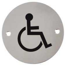 Exel Disabled Toilet Door Sign - 75mm Diameter - Satin Aluminium