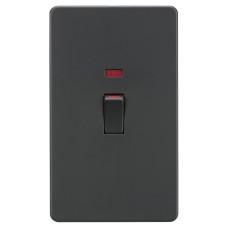 Knightsbridge 45A 2 Gang Screwless Double Pole Cooker Switch with Neon - Anthracite Grey