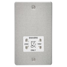 Knightsbridge 115/230V Flat Plate Dual Voltage Shaver Socket - Brushed Chrome with White Insert