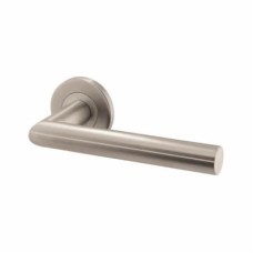 Exel Satin Stainless Steel 22mm Mitre Door Handles on Round Rose 
