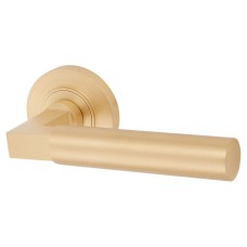 Burlington BUR30 Satin Brass Door Handles on Round Rose - Westminster Range 