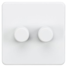 Knightsbridge 5 - 150W 2 Gang 2 Way Push On/Off Rotary Intelligent LED Dimmer Switch - Matt White