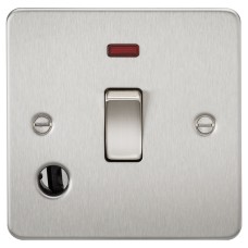 Knightsbridge 20A 1 Gang Flat Plate DP Appliance Switch with Neon & Flex Outlet - Brushed Chrome