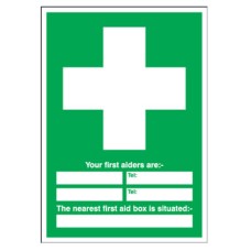 Exel Your First Aiders Are/Nearest First Aid Box Sign - 210 x 148mm - Rigid Plastic
