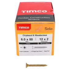 TIMCO Solo Chippy Pozi Countersunk Wood Screws - 6.0 x 50mm - Yellow Zinc - Pack of 200