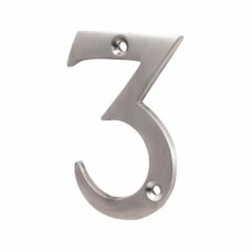 76mm Screw Fix Door Numeral - 3 - Satin Chrome