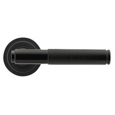 From The Anvil Black Knurled Door Handles on Round Art Deco Rose - Brompton Range 