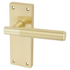 Exel Satin Brass Reeded Latch Door Handle - Lily Range - 155 x 55mm