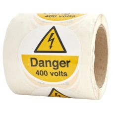 Exel Danger 400 Volts - 80 x 80mm - Self Adhesive Vinyl Labels - Roll of 250
