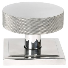 From The Anvil Brompton Round Knurled Centre Door Knob on Square Rose - 90 x 90mm - Pol Stainless