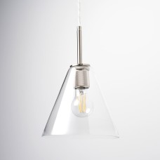 Exel Noord Knurled Ceiling Light Pendant - Satin Nickel Fittings and Hooded Clear Glass Shade