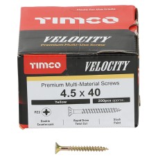 TIMCO Velocity Pozi Countersunk Wood Screws - 4.5 x 40mm - Yellow Zinc - Pack of 200