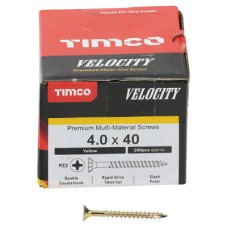 TIMCO Velocity Pozi Countersunk Wood Screws - 4.0 x 40mm - Yellow Zinc - Pack of 200