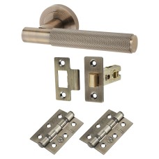 Exel Remi Knurled Latch Door Handle on Rose Kit - Antique Brass