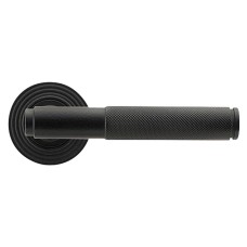 From The Anvil Matt Black Knurled Door Handles on Round Beehive Rose - Brompton Range 