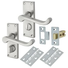 Exel Budget Scroll Privacy Door Handle Kit - Short Plate - Satin Chrome