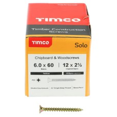 TIMCO Solo Chippy Pozi Countersunk Wood Screws - 6.0 x 60mm - Yellow Zinc - Pack of 200