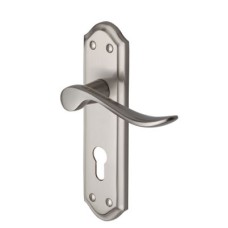 Heritage Brass by M Marcus Satin Nickel Scroll Euro Lock Door Handle - Sandown Range - 180 x 48mm
