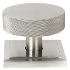 From The Anvil Brompton Round Knurled Centre Door Knob on Square Rose - 90 x 90mm - Sat Stainless