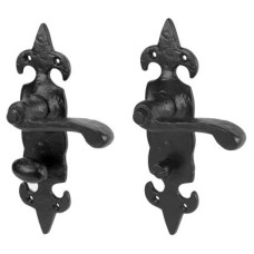 Olde Forge Antique Black Iron Scroll Bathroom Door Handle - Fleur de Lys Range - 178 x 55mm