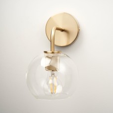 Exel Noord Knurled Indoor Wall Light - Satin Brass Fittings and Domed Clear Glass Shade 