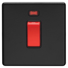 Eurolite Concealed 45A 1 Gang Screwless Flat Plate DP Cooker Switch with Neon - Matt Black/Black