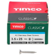 TIMCO Classic Pozi Countersunk Wood Screws - 3.5 x 25mm - A2 Stainless Steel - Pack of 200