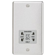 Knightsbridge 115/230V Round Edge Dual Voltage Shaver Socket - Brushed Chrome with Grey Insert