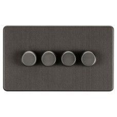 Knightsbridge 5 - 150W 4 Gang 2 Way Push On/Off Rotary Intelligent LED Dimmer Switch - Smoked Bronze