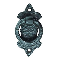 Olde Forge Ring Cabinet Drop Handle - 42mm Diameter on 80 x 38mm Plate - Antique Black Iron