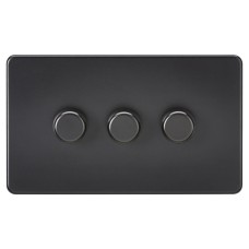 Knightsbridge 5 - 150W 3 Gang 2 Way Push On/Off Rotary Intelligent LED Dimmer Switch - Matt Black