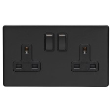 Eurolite Concealed 13A 2 Gang Screwless Flat Plate DP Switched Socket - Matt Black/Black