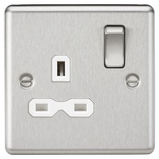 Knightsbridge 13A 1 Gang Double Pole Switched Socket - Brushed Chrome with White Insert