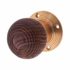 Olde Forge Cottage Mortice/Rim Door Knob - 58mm Rose Diameter - Rosewood Knob & Polished Brass Rose