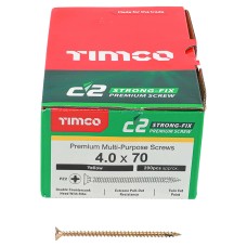 TIMCO C2 Strong-Fix Pozi Double Countersunk Wood Screws - 4.0 x 70mm - Yellow Zinc - Pack of 200