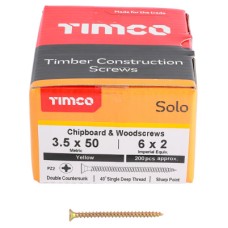 TIMCO Solo Chippy Pozi Countersunk Wood Screws - 3.5 x 50mm - Yellow Zinc - Pack of 200