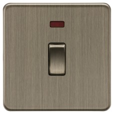 Knightsbridge 20A 1 Gang Screwless Flat Plate Double Pole Appliance Switch with Neon - Ant Brass