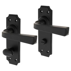 Olde Forge Smooth Black Bathroom Door Handle - York Range - 152 x 48mm