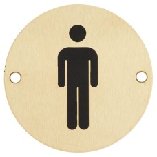 Hampstead Mens Toilet Door Sign - 75mm Diameter - Satin Brass