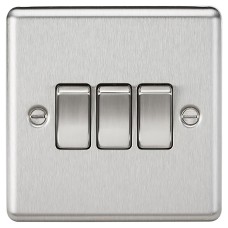 Knightsbridge 10AX 3 Gang 2 Way Round Edge Light Switch - Brushed Chrome