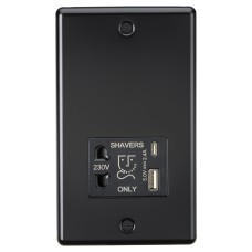 Knightsbridge 230V Shaver Socket with Type A/C USB Ports - 2.4A - Matt Black 