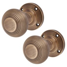 Exel Reeded Beehive Mortice Door Knob - 60mm Rose Diameter - Antique Brass