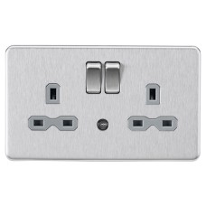 Knightsbridge 13A 2G DP Switched Socket - Photocell Nightlight Function - Brushed Chrome/Grey