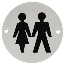 Exel Unisex Toilet Door Sign - 75mm Diameter - Satin Aluminium
