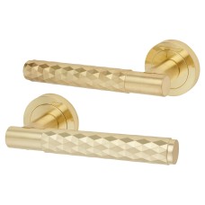 Exel Satin Brass Diamond Door Handles on Round Rose - Luna Range 