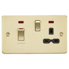 Knightsbridge 45A Flat Plate DP Cooker Switch & 13A Socket with Neons - Brushed Brass/ Black Insert