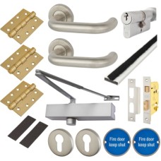 Medium Duty Euro Lock Door Handle on Rose Fire Door Kit - Power Size 2-4 - Stainless Steel