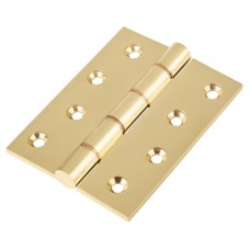 Double Phosphor Bronze Washered Butt Door Hinge - 100 x 75 x 4mm - Polished Brass - Pair